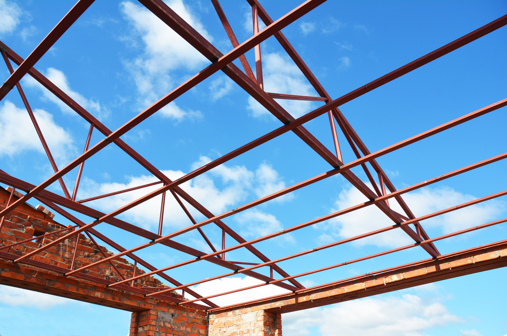 Roofing Construction. Metal Roof Frame House Construction. Metal Roof  Trusses.